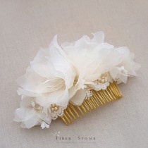 wedding photo - Pure Silk Wedding Hair Piece, Wedding HairPiece, Bridal Head Piece, Wedding Head Piece Gold Bridal Flower Comb, Pearl Wedding Hair Accessory