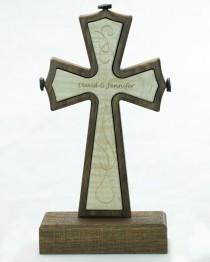wedding photo - Unity Cross ® Solid Black Walnut and Curly Maple wood with Laser Engraved Names