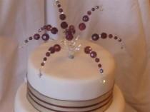 wedding photo - Plum  Crystal and  Silver Cake Topper