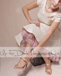 wedding photo - Plus Size ivory   taffeta wedding  party / dress /  dress+tulle blush pink  petticoat