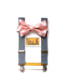 wedding photo - boy bow tie suspenders set, coral salmon peach bow tie suspenders set, baby boy suspenders, wedding bow tie suspenders set