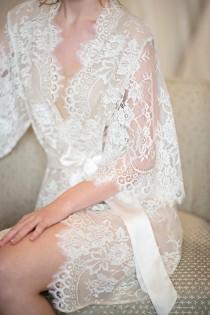 wedding photo - Swan Queen Lace And Silk Bridal Robe Kimono - style 104