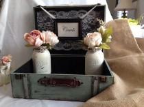 wedding photo - Rustic Wedding Card Box - Guest Table Decor with "Cards" Frame, Mason Jar Vases - Perfect for Western, Barn and Rustic Weddings