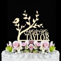 wedding photo - Rustic Wedding Cake Topper, tree with bird wedding cake topper, personalized Wooden Cake Toppers, custom name mr mrs wedding cake topper