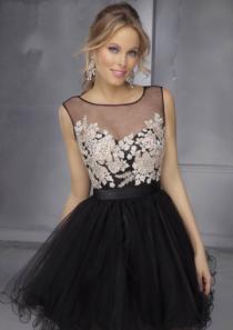wedding photo -  Scoop Zipper Tulle Sleeveless Black Appliques Ruched Short