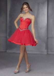 wedding photo -  Sweetheart Lace Up Tulle Crystals Red Blue Ruched Short