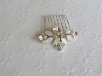 wedding photo - Small Opal and Crystal rhinestone on Silver Haircomb  -  Bridal Silver Haircomb - Wedding Crystal Bun Ornament, hair adornement