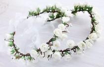 wedding photo - Ivory Rose Crowns, Girls Crowns, Flower Girl Halo, Toddler Crown, Rose Head Wreath, Boho Flower Girl, Woodland Circlet, Ivory Girls Crowns