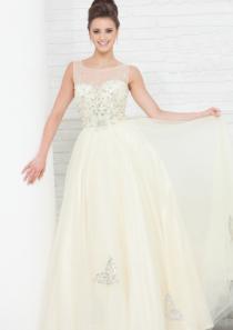 wedding photo -  Zipper Crystals Scoop Champagne Tulle Floor Length Ball Gown