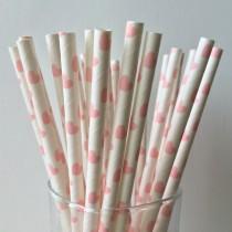 wedding photo - 25pcs White Drinking Paper Straws With Big Pink Heart Wedding Decoration