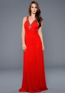 wedding photo -  Open Back V-neck Crystals Chiffon Ruched Red Sleeveless Court