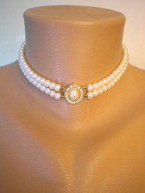 wedding photo -  Pearl Choker, Great Gatsby, Pearl Necklace, 2 Strand Pearls, Cream Pearls, Vintage Wedding, Bridal Choker, Art Deco, Edwardian Style