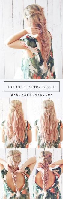 wedding photo - Double Boho Braid Hair Tutorial (Kassinka)