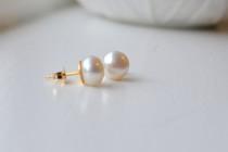 wedding photo - 14K Gold and Natural Pearl Stud Earring, Freshwater Pearl Studs, Real Pearl Small, Bridal Pearl, Bridesmaids Pearl, Small Pearl Studs, June