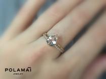 wedding photo - Morganite Pear Ring 14k Solid Gold . Bezel Set Stacking Ring . Pear Cut Engagement Ring . Yellow White Rose Gold . Polamai