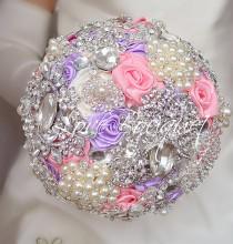 wedding photo - SALE! Pink Wedding Brooch Bouquet, lavender and Silver Wedding Bouquet, Bridal Bouquet, Jeweled Bouquet, Crystal Bouquet, lilac Bouquet