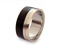 wedding photo - Titanium ring with bronze pinstripe and wenge wood inlay