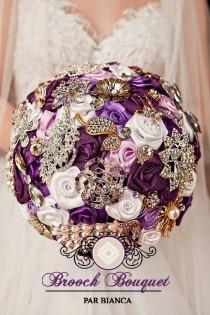 wedding photo - Purple brooch bouquet, Jeweled bouquet, Peacock bouquet, Bridal brooch bouquet, Wedding bouquet, Roses bouquet, Purple rose, Custom bouquet