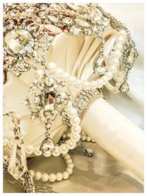 wedding photo - Champaign Ivory Vintage Gatsby wedding brooch bouquet. Deposit on rhinestone bling crystal swarovski bridal broach bouquet