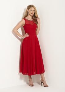 wedding photo -  Scoop Sleeveless Zipper Ruched Red Tulle Chiffon Tea Length