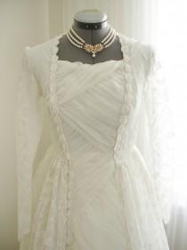 wedding photo - Unique 1950 Lace Wedding Gown from England with Criss Cross Lattice Front Panel