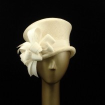 wedding photo - White Straw Top Hat Wedding Hat With Bows