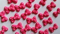 wedding photo - Hot pink polka dot bows -- Cupcake toppers cake decorations cake pops Minnie Mouse (12 pieces)