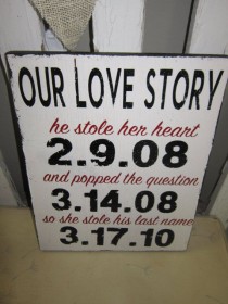 wedding photo - Custom Our Love Story With Dates - He Stole Her Heart - He Popped The Question - She Stole His Last Name - Wedding Gift -Engagement Gift