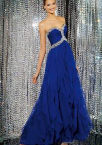 wedding photo -  Sweetheart Crystals Zipper Sleeveless Ruffles Blue Chiffon Floor Length