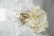 wedding photo - Bridal corsage, sash, belt, wedding flower sash, wedding sash, bridal gown sash, flower belt, flower sash belt, dress sash