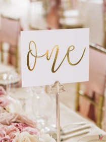 wedding photo - Gold Foil Table Numbers - Gold Table Number Cards - Double-sided - Wedding Event Table Numbers With Gold Foil By Paper Charms 