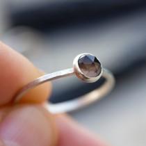 wedding photo - Smoky - Simple silver solitaire ring with Smoky Quartz faceted gemstone
