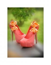 wedding photo - Light Orange Wedding Shoe Clips. Coral Pink Salmon Bow. White Ivory Pearl Rhinestone. Satin Ribbon Red Teal Yellow Blue Purple Emerald Gold