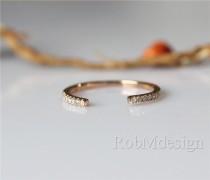 wedding photo - 14K Rose Gold Band Half Eternity Pave Diamonds Wedding Band Match Band Engagement Ring Band Stackable Ring (Gap Can Be Customized)