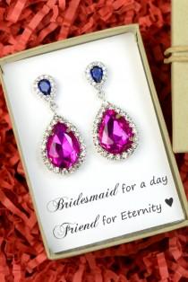 wedding photo - Sapphire blue earrings,navy blue earrings,blue pink fuchsia earrings,fuchsia earrings,studs earrings, drop dangle earrings,bridesmaid gifts
