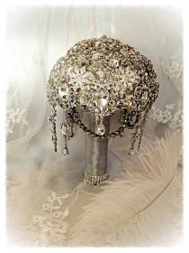 wedding photo - Keepsake Brooch Bouquet. Deposit on Great Gatsby Diamond Jeweled Crystal Bling Broach Bouquet with dangling jewelry. Quinceanera bouquet