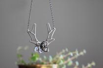 wedding photo - Antlers and succulent  . Deer antlers necklace. Statement necklace. Boho jewelry. Bohemian jewelry. Succulent necklace. Silver succulent.