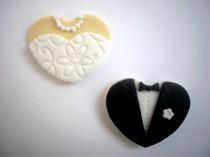 wedding photo - Wedding Fondant Edible Cupcake Toppers, Bride and Groom Toppers, Bridal Shower, Wedding Party Fondant Decoration, 12 pcs