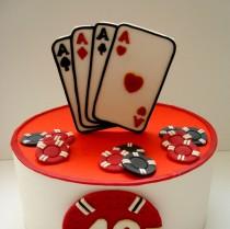 wedding photo - Casino Fondant Edible Cake Topper, Playing Cards Poker Cake, Men's Bachelorette Party Decorations, Las Vegas Wedding or Birthday Party, 8pcs