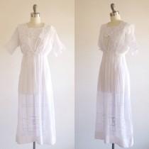 wedding photo - Edwardian dress- White wedding dress- Antique dress- 1910s dress-Lawn dress-Cotton wedding dress-Day dress-Simple wedding dress- Petite/ XS