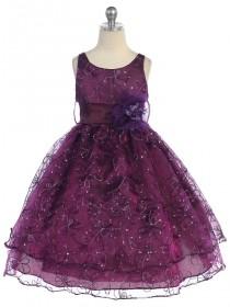 wedding photo - Plum Two Layer Embroidered Organza Dress Style: D736 - Charming Wedding Party Dresses