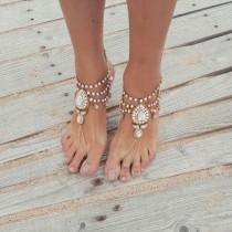 wedding photo - Beach Wedding Barefoot Sandals,Bridal Foot Jewelry,Boho Slave Anklet,Wedding Anklet,Bridesmaid Accessories,KEEVA Design