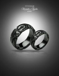 wedding photo - BLACK GIGER - Biomechanical Wedding Bands, gothic silver ring, Anatomical ring / Steampunk / Biomechanics / Giger / Men ring/ Men gift
