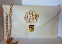 wedding photo -  Monogrammed Clutch Purse-IVORY/Crossbody Purse with Detachable Gold Chain Popular For Bridesmaid Gifts