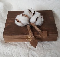 wedding photo - Bohemian Rustic Stained Aged Woodland Cotton His Hers Divided Wedding Ring Bearers Box