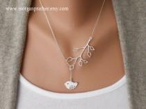 wedding photo - Bud Branch and Detailed Bird Lariat - Dainty Pendants - Sterling Silver Jewelry - Dainty - Minimalist - Gift For - The Lovely Raindrop