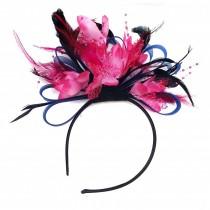 wedding photo - Navy Blue Hoop & Fuchsia Hot Pink Fascinator On Headband