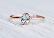 wedding photo - Aquamarine engagement ring in 14k Rose Gold,  Gold Aquamarine Ring,  March birthstone, Unique engagement, handmade