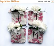 wedding photo - SALE 20% OFF/ BRIDESMAID gift set/ personalized letter make up bag from tapestry print fabric storage pouch monogramed wedding souvenir