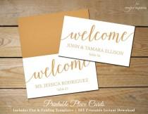 wedding photo - Bella Script Wedding Place Cards Gold, Printable Placecards // DIY Editable Place Card Templates, Wedding Name Cards, Caramel Gold